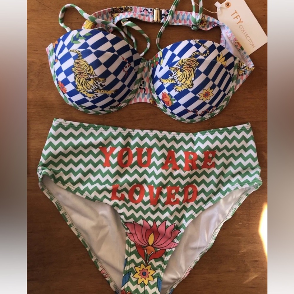 Blue and Green Zig Zag Bikini Endless Moon SMALL Whimsy Chic MSRP $85 NWT